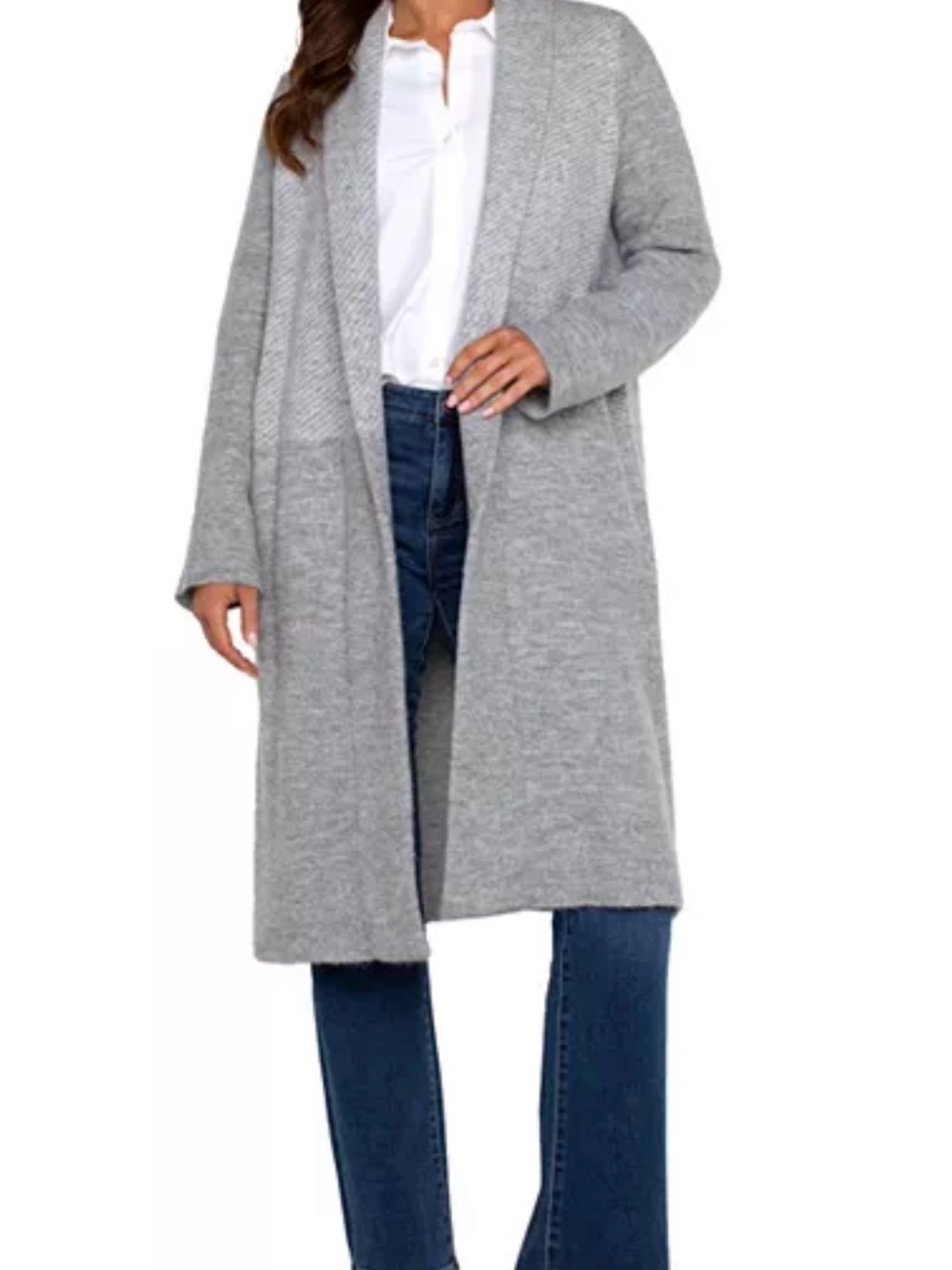 Liverpool Light Gray Long Open-Front Cardigan